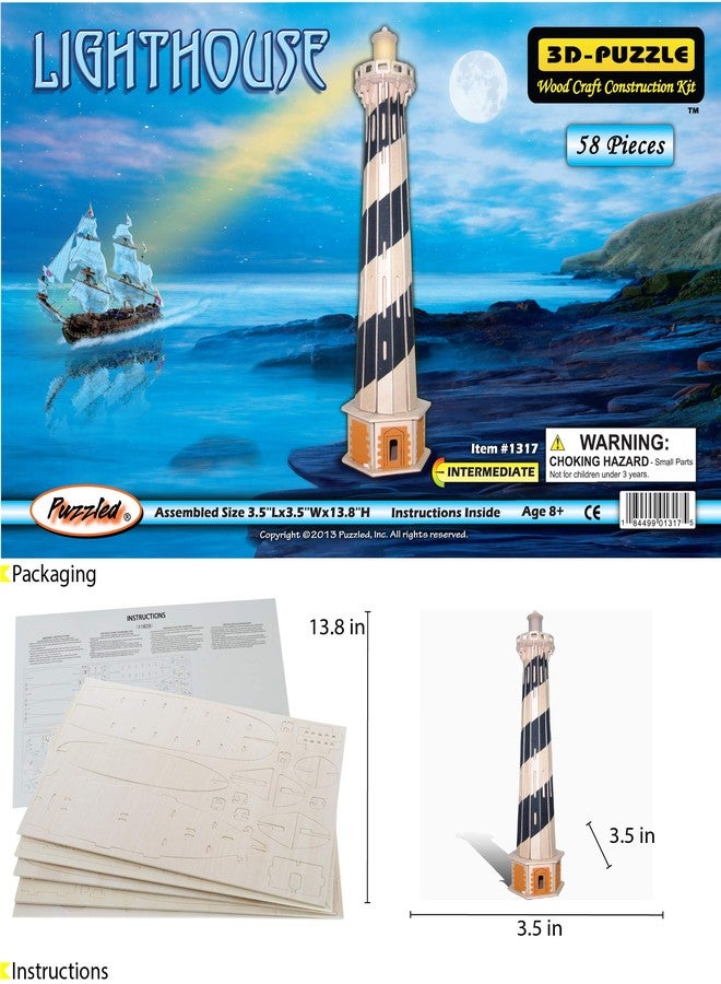 Puzzled 3D Puzzle Lighthouse Set Wood Craft Construction Model Kit, Fun & Educational DIY Wooden Toy Assemble Model Unfinished Crafting Hobby Puzzle to Build and Paint for Decoration 58 Pieces Pack - Image 2